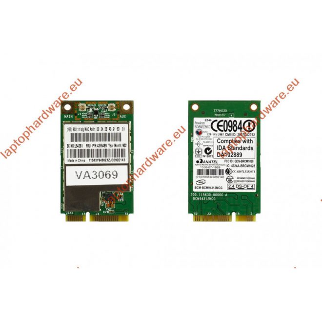 BroadCom BCM94312MCGSG használt Mini PCI-e WiFi kártya Lenovo (43Y6487)