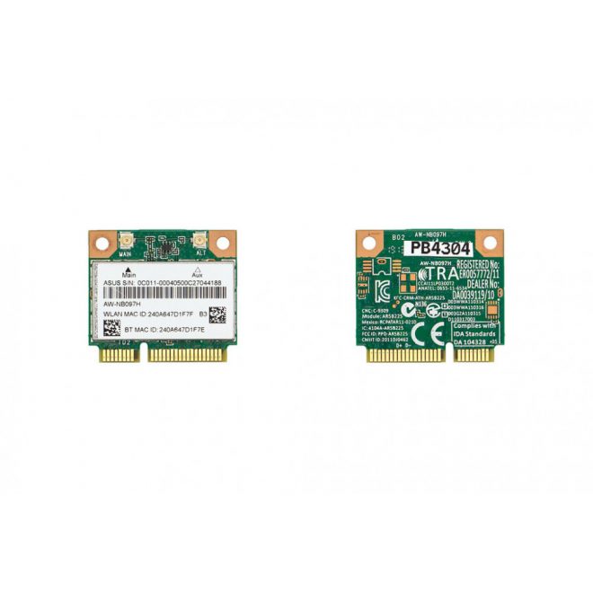 Asus K43, K53, K73, K93 használt Mini PCI-e (half) WiFi 802.11B/G/N és Bluetooth 4.0 kártya, AW-NB097H, 0C011-00040500