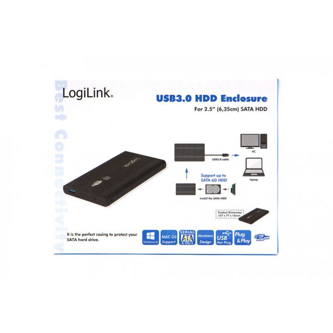 LogiLink Szuper gyors USB 3.0-ás alumínium laptop winchester vagy SSD ház SATA (fekete) (UA0106)