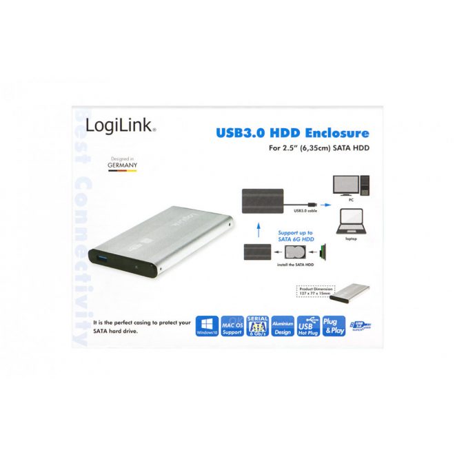 LogiLink 2.5 inch SATA-USB 3.0 külső winchester és SSD keret (szürke) (UA0106A)