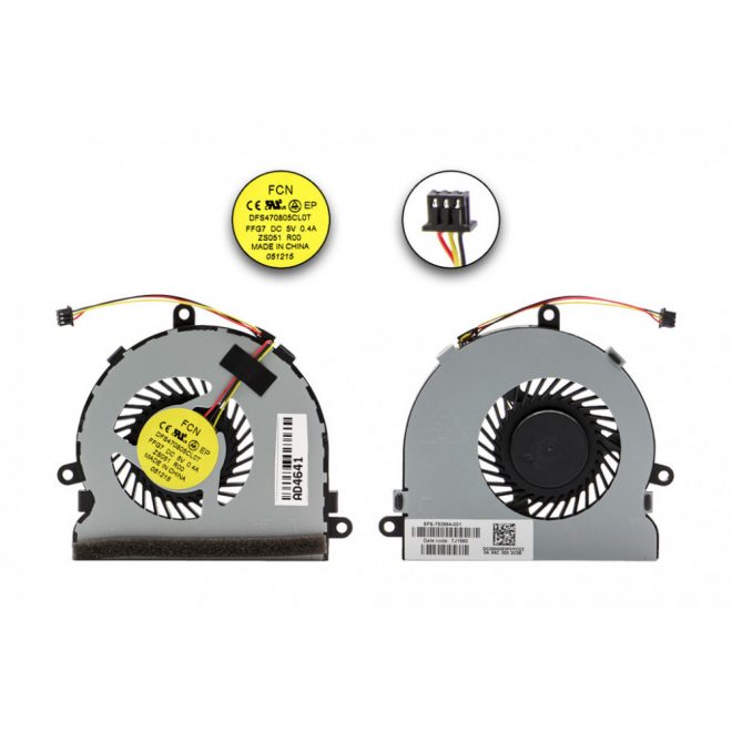 HP 250 G3, 255 G3, Dell Inspiron 3521, 5521 gyári új hűtő ventilátor (3pin), beszerelési lehetőséggel, (753894-001, 074X7K)