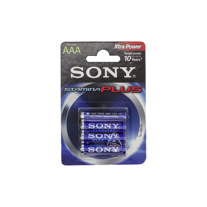 Sony Stamina Plus AM4 1.5V AAA nem újratölthető nagy teljesítményű 4 darabos elem (alkáli) szett