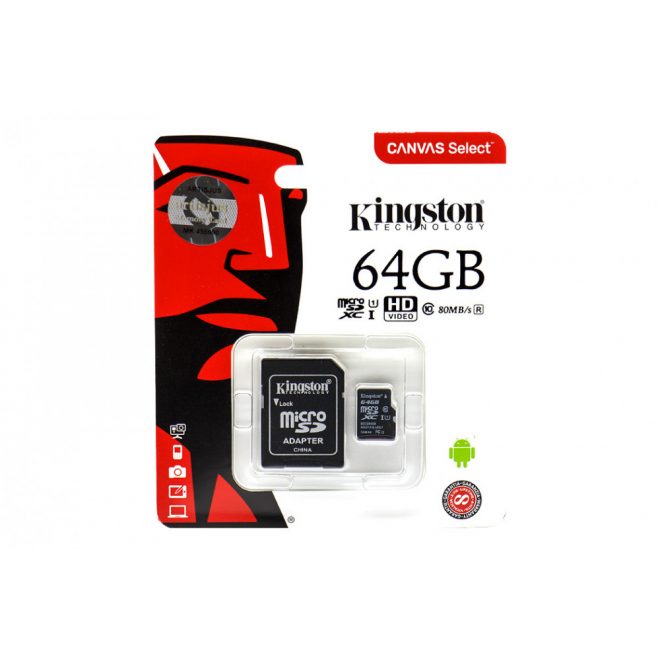 Kingston 64GB UHS-I MicroSDHC kártya + adapter (SDCS/64GB)