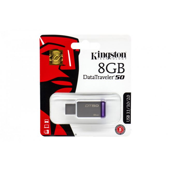 Kingston DataTraveler 50 8GB USB 3.1 ezüst-lila pendrive (DT50/8GB)