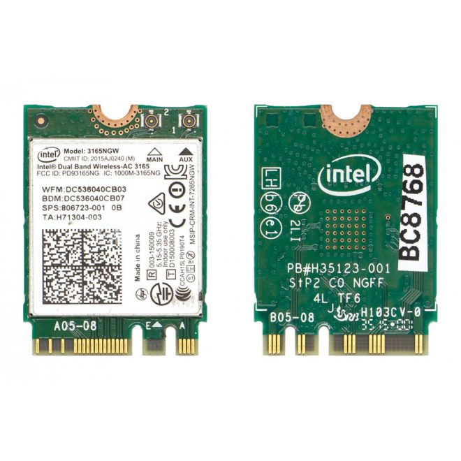 Intel Dual Band Wireless-AC 3165 használt Mini (half) PCI-e WiFi + Bluetooth 4.0 kártya (3165NGW)