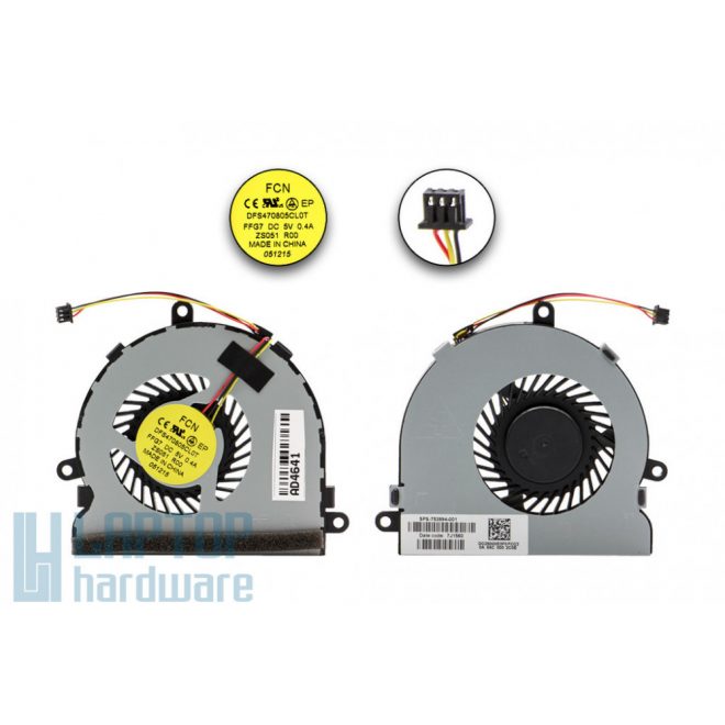 HP 250 G3, 255 G3, Dell Inspiron 3521, 5521 használt hűtő ventilátor (3pin) (753894-001, 074X7K)