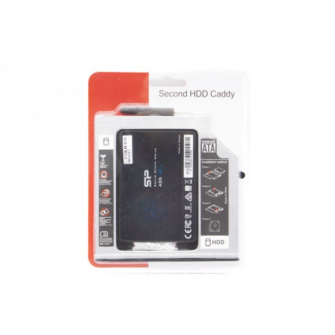 Silicon Power 512GB SSD meghajtó (SP512GBSS3A55S25)  + 9,5mm-es a DVD meghajtó helyére beépíthető winchester beépítő keret | 3 év garancia! | Ingyenes beszereléssel!