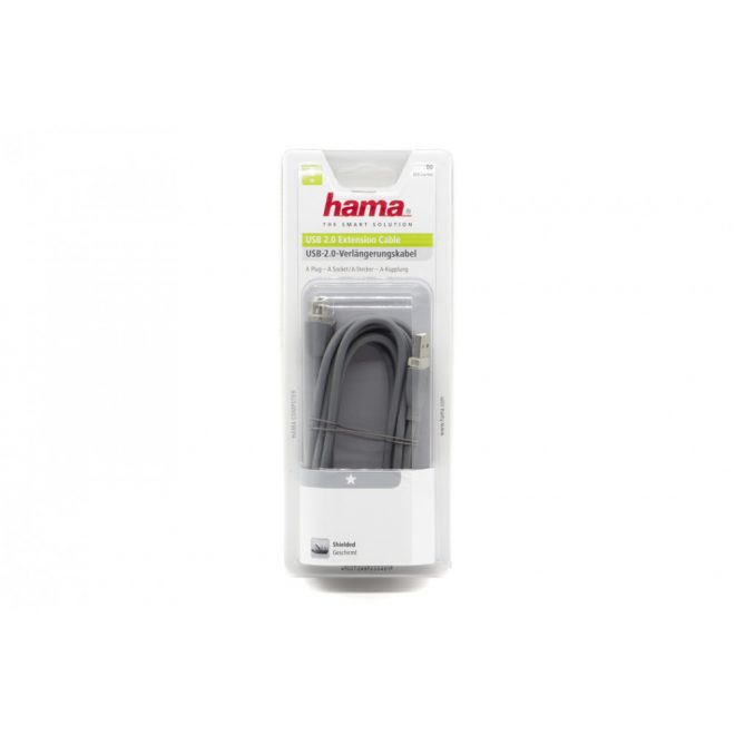 Hama USB 2.0 (apa) - USB 2.0 (anya) 3m hosszabbító kábel, szürke (45040)