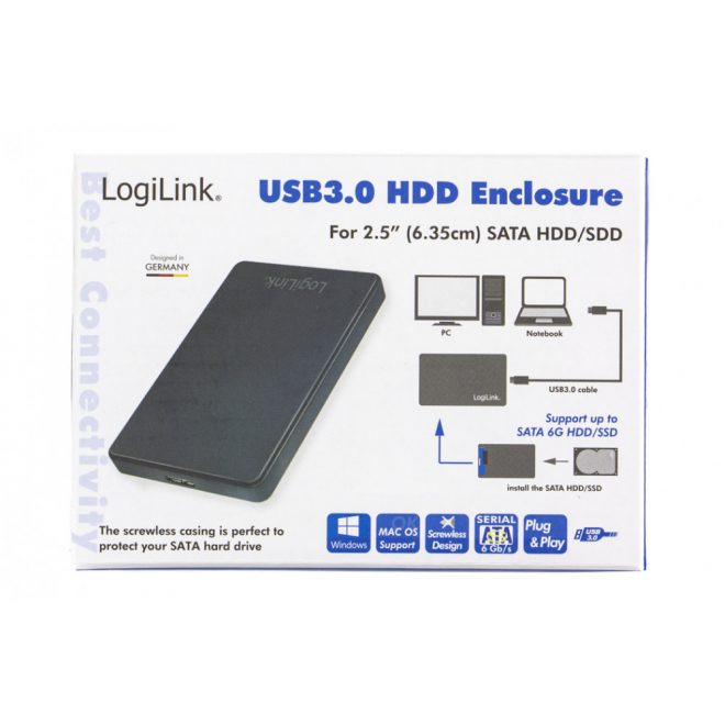 LogiLink 2.5 inch SATA-USB 3.0 külső winchester keret (fekete, csavarmentes) (UA0339, UA0275)