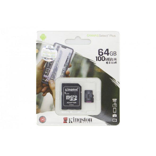 Kingston 64GB UHS-I MicroSDHC / MicroSDXC kártya + adapter (SDCS2/64GB)