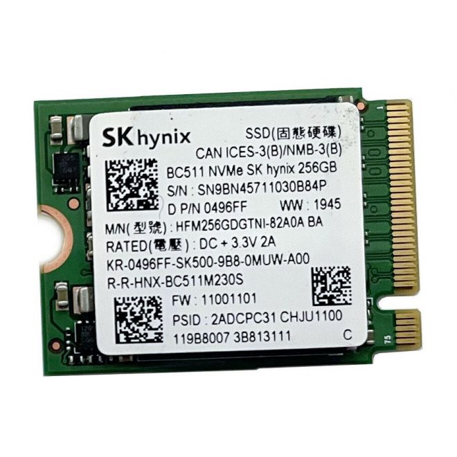 SK hynix 256GB BC511 M.2 PCIe NVME SSD meghajtó kártya, (2230) (HFM256GDGTNI-82A0A)