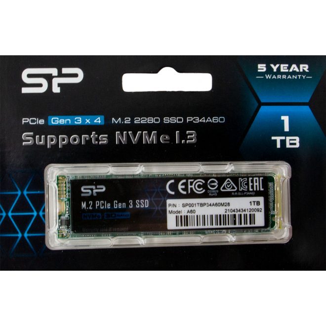 1TB Silicon Power A60 NVMe M.2 PCIe Gen 3x4 SSD kártya (2280) (SP001TBP34XD8005)