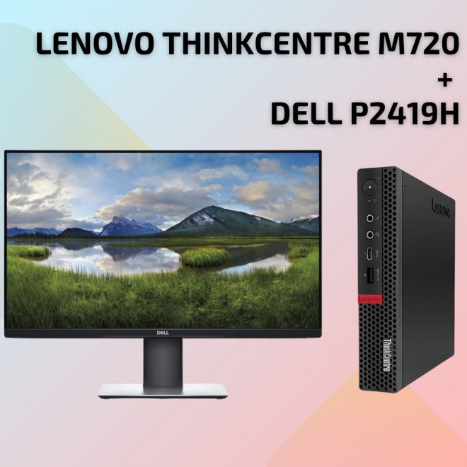 Lenovo ThinkCentre M720Q + 24" DELL P2419H Monitor  | Intel Core i5-8400T | 16GB RAM | 256GB SSD | Windows 10 Professional | 2 év garancia! + ajándék egér, billentyűzet