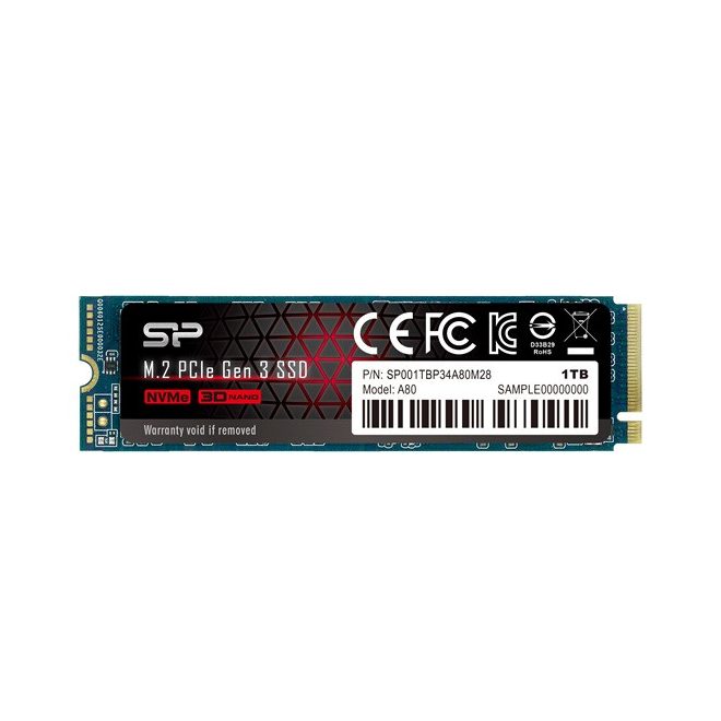 1TB Silicon Power A80 NVMe M.2 PCIe Gen 3x4 SSD kártya (2280) (SP001TBP34A80M28)