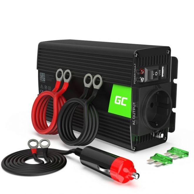 24V kamionos inverter 300W DC 24V-ról AC 230V-ot csinál, GreenCell (INV02DE)