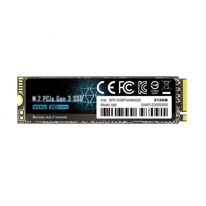 Silicon Power A60 512GB gyári új M.2 (2280) PCIe NVME SSD meghajtó kártya (SP512GBP34A60M28) | 5 év garancia!