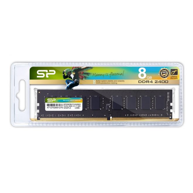 Silicon Power 8GB DDR4 2400MHz CL17 1,2V Desktop PC LONG DIMM memória modul, (SP008GBLFU240X02)