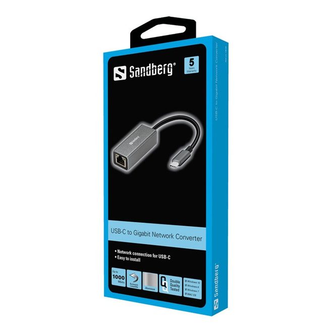 SANDBERG USB-C átalakító Gigabit Network LAN Adapter 5 év garanciával (136-04)