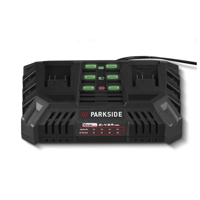 PARKSIDE® 20V 2x 4,5A gyári akkutöltő X20V Team, PDSLG 20 B1, dupla akkumulátor töltő