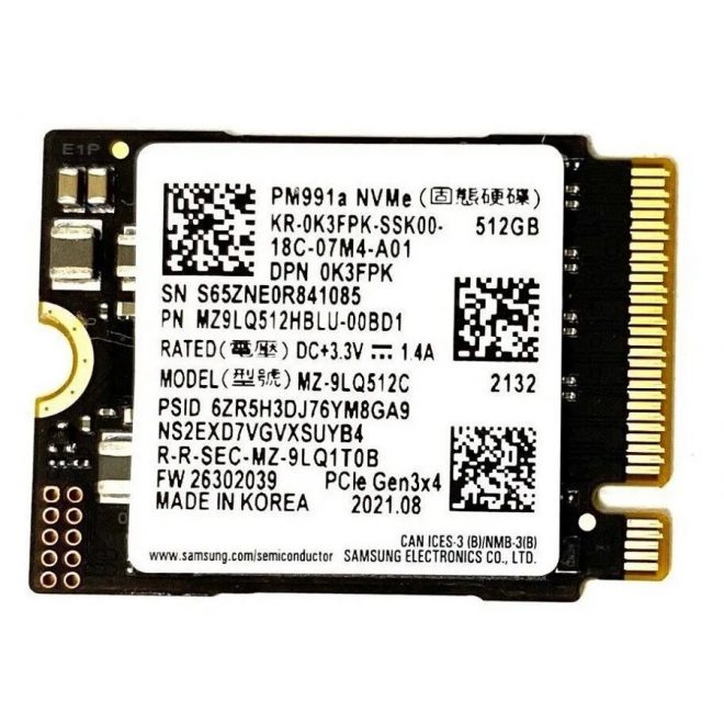 Samsung 512GB M.2 PM991a NVMe PCIe SSD meghajtó, (2230) (MZ-ALQ512B) | 3 év garancia