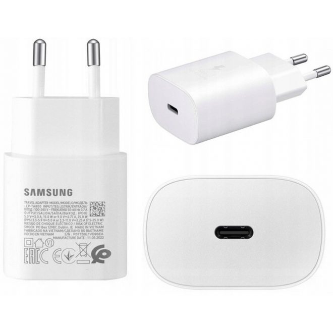 Samsung Gyári USB-C 25W Telefon és Tablet Töltő, Adapter, Fehér (EP-TA800EWE)  