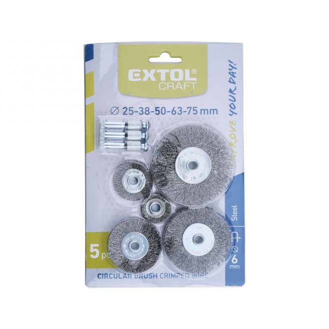 EXTOL® Craft drótcsiszoló körkefe készlet, 6mm-es csap, 25-38-50-63-75mm (1830)