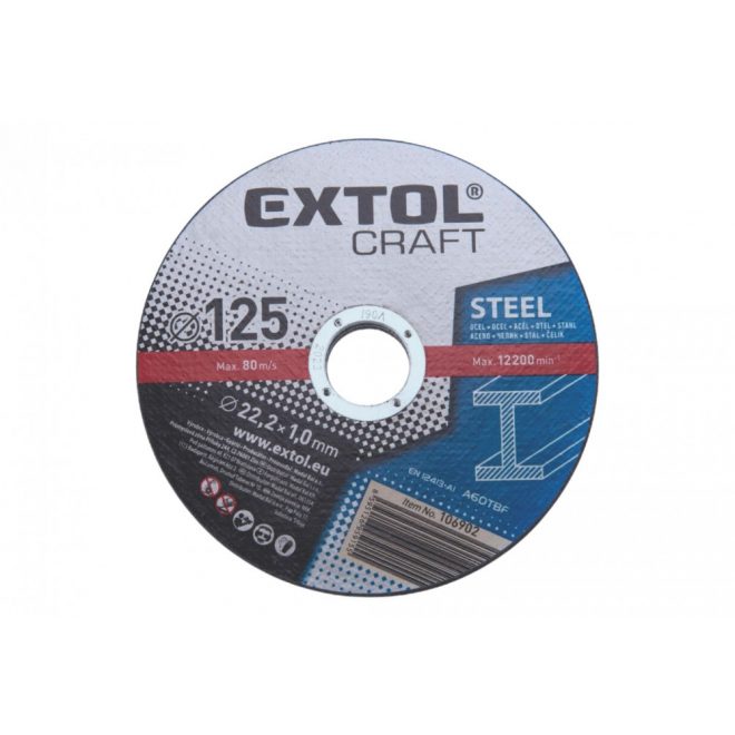 EXTOL® Craft vágókorong acélhoz | Flex korong | 125x1x22.2mm, max 12200 fordulat percenként (106902)