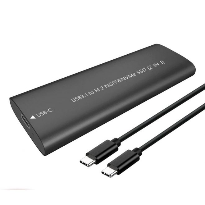 M.2 NVME SSD Külső fém ház USB-C és USB 3.1 kábellel (támogatott SSD méret: 2230, 2242, 2260, 2280)