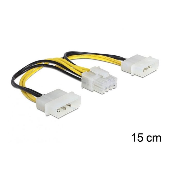 Delock 8 Pin EPS to 2 x 4 Pin Molex Kábel, 15cm (83410)