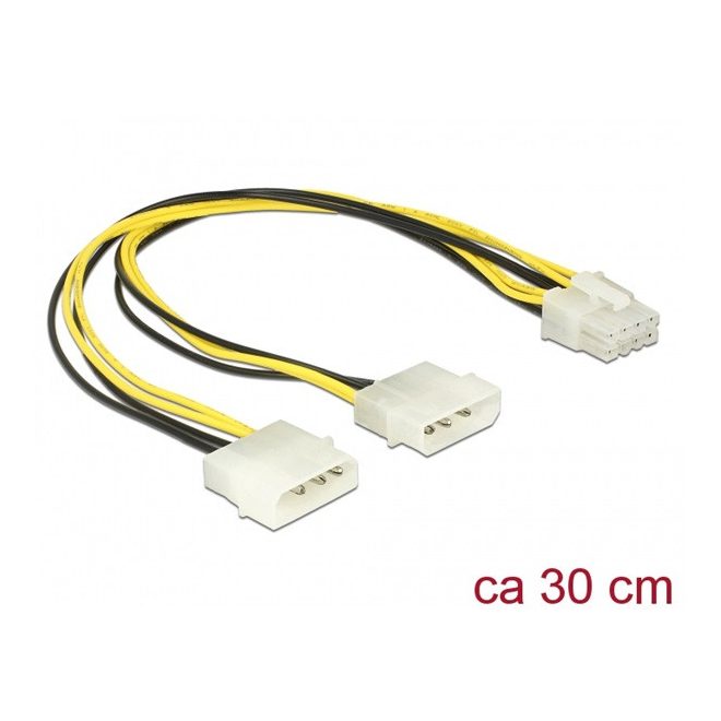 Delock 8 Pin EPS to 2 x 4 Pin Molex Kábel, 30cm (85453)