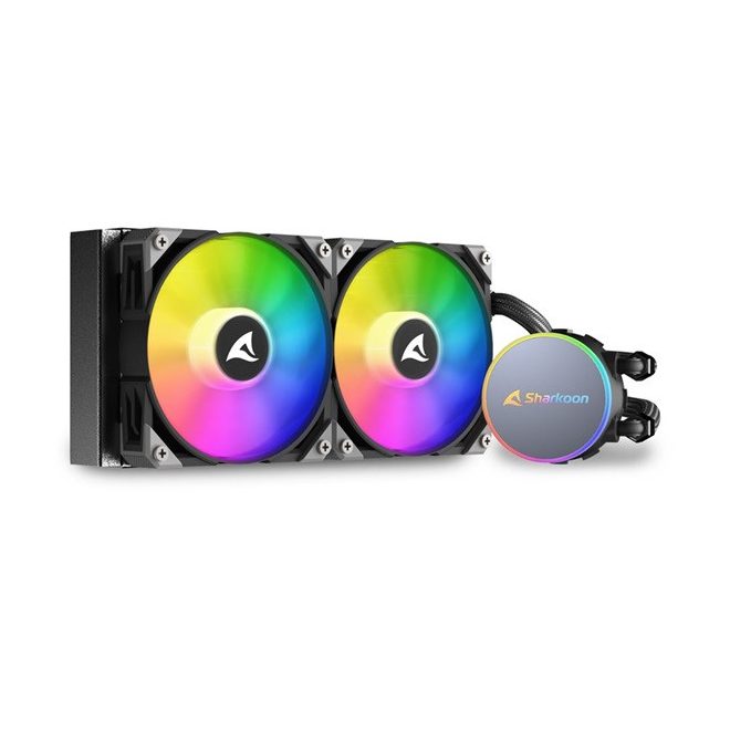 Sharkoon CPU Water Cooler Vízhűtés - S70 RGB AIO 240mm (max. 35 dB (A); max. 131.93 m3/h; 2x12cm, A-RGB LED) (4044951037995)