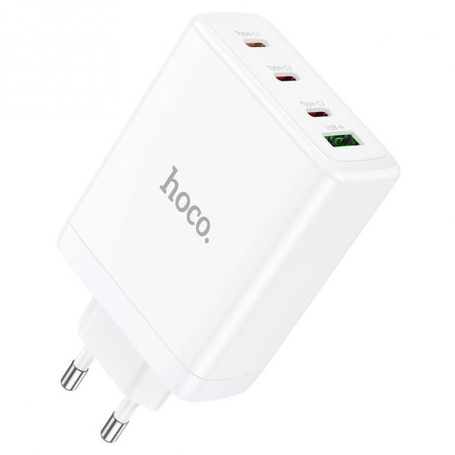 Hoco N31 Leader PD 100W GaN hálózati töltő, 3 db USB-C, és 1 db USB-A, USB-C/USB-C kábellel, fehér (N31)