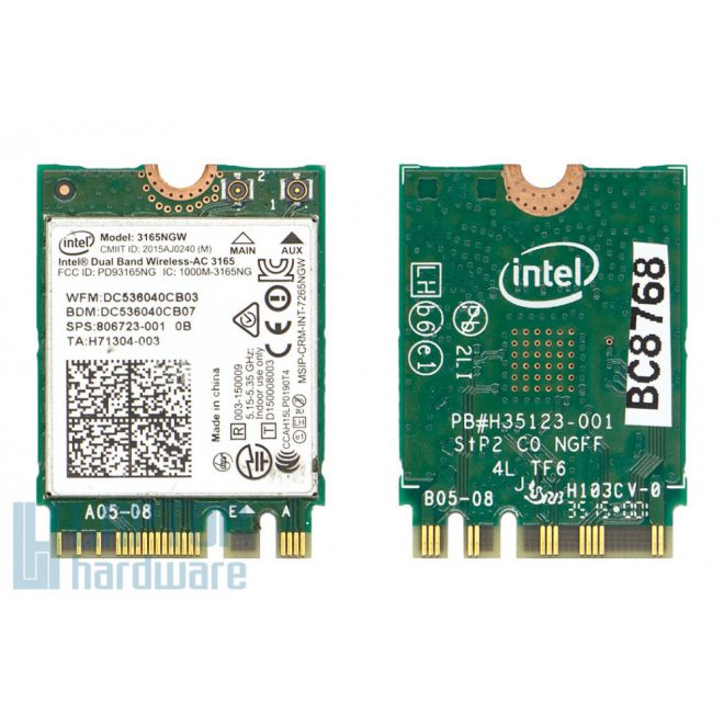 Intel Dual Band Wireless-AC 3165 gyári új Mini (half) PCI-e WiFi + Bluetooth 4.0 kártya (3165NGW)