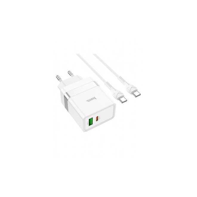 hoco. N21 gyorstöltő, 30W, PD & QC csatlakozó + 1m USB-C kábel, fehér (N21)