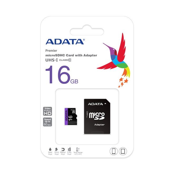 ADATA MicroSD kártya - 16GB microSDHC UHS-I Class10 + adapter