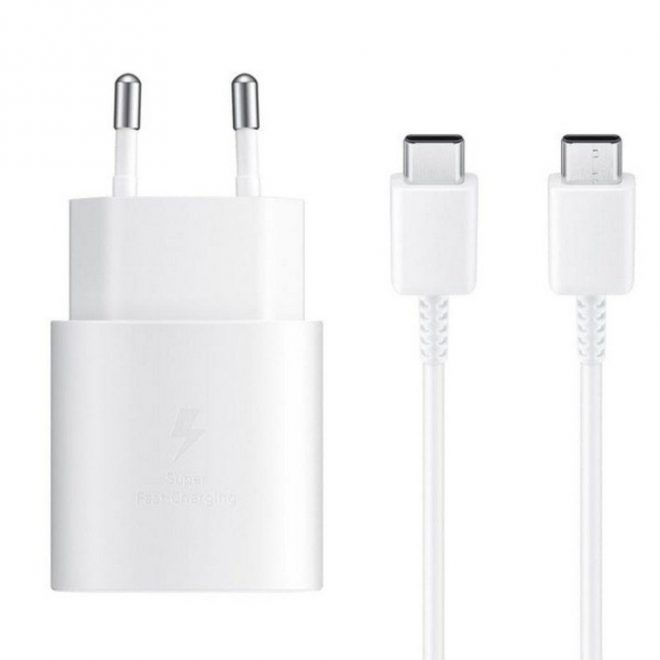 Samsung Gyári USB-C 25W Telefon és Tablet Adapter, Töltő + USB-C kábel 1m | Fehér (EP-TA800EWE)