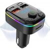 Szivargyújtós FM Transmitter Bluetooth 5.3+EDR, MP3 lejátszó 2xUSB 3.1 + USB-C autós töltő, telefon töltő, kihangosító, Rainbow LED