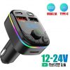 Szivargyújtós FM Transmitter Bluetooth 5.3+EDR, MP3 lejátszó 2xUSB 3.1 + USB-C autós töltő, telefon töltő, kihangosító, Rainbow LED