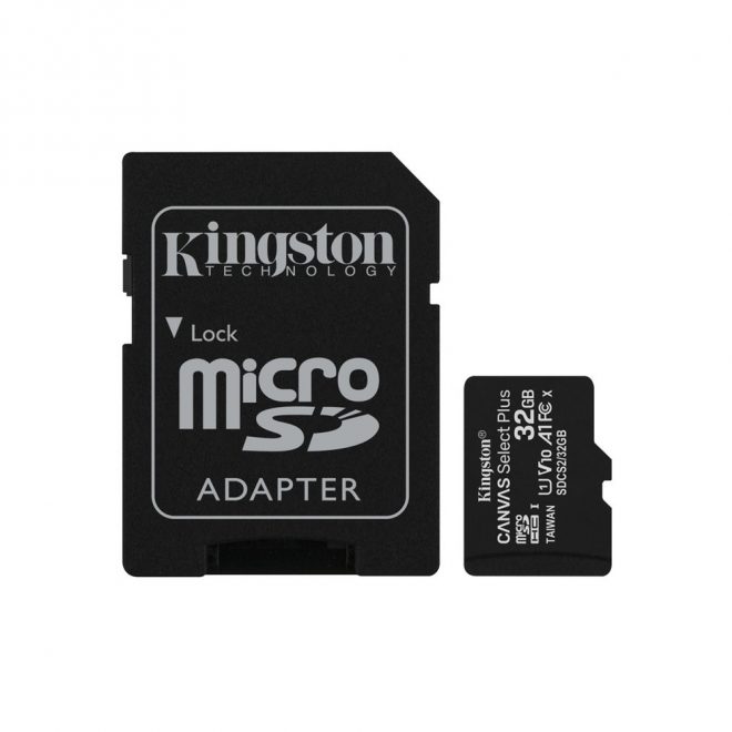 Kingston 32GB MicroSDHC kártya + adapter, Canvas Select Plus 100R A1 C10 + Adapter (SDCS2/32GB)