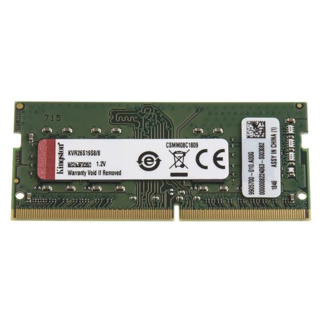 Kingston 8GB DDR4 2666MHz SODIMM laptop memória, CL19, 1.2V (KVR26S19S8/8)