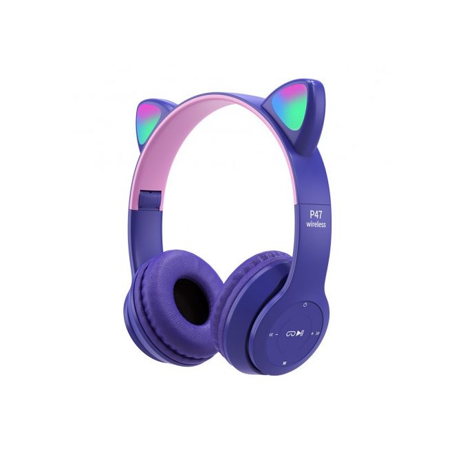 Bluetooth vezeték nélküli fülhallgató macskafüllel, Cat Ear lila