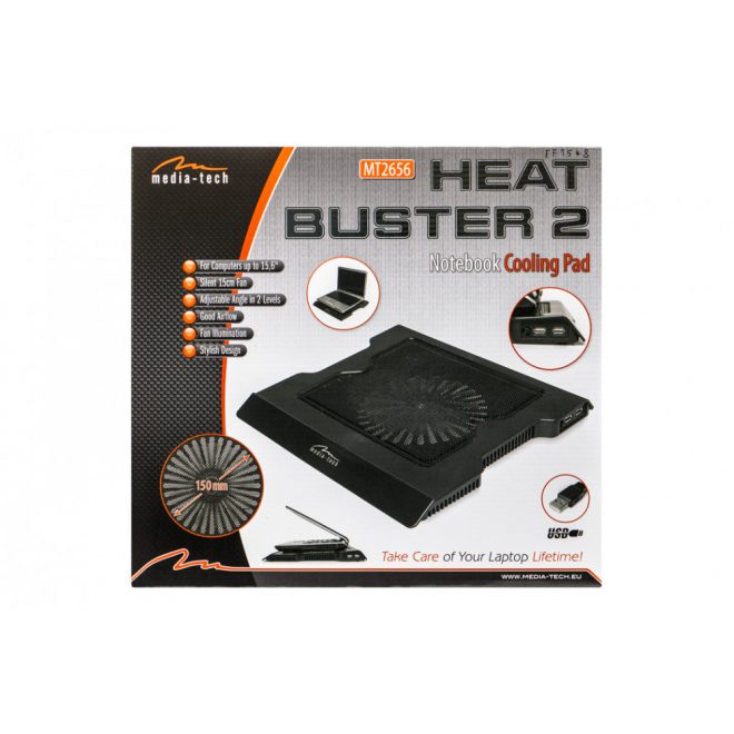 Media-Tech MT2656 Heat Buster 2 fekete hűtőpad (15cm ventilátor)