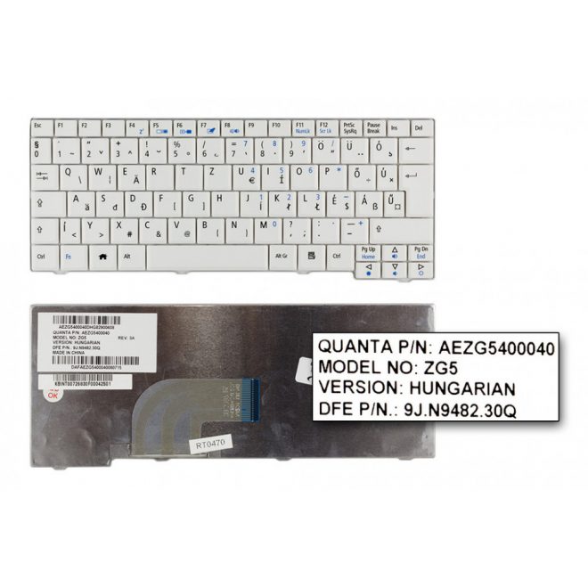 Acer Aspire ONE AOA150-1140 fehér magyar Laptop billentyűzet