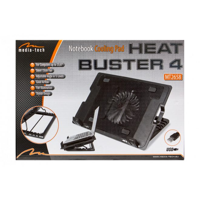 Media-Tech MT2658 Heat Buster 4 fekete hűtőpad (16cm ventilátor)